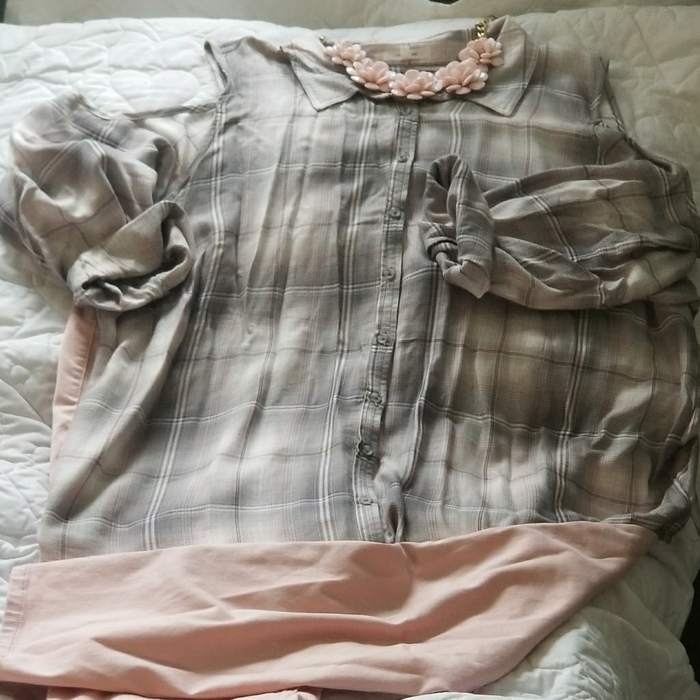 Plaid cold shoulder button up shirt. Maurices